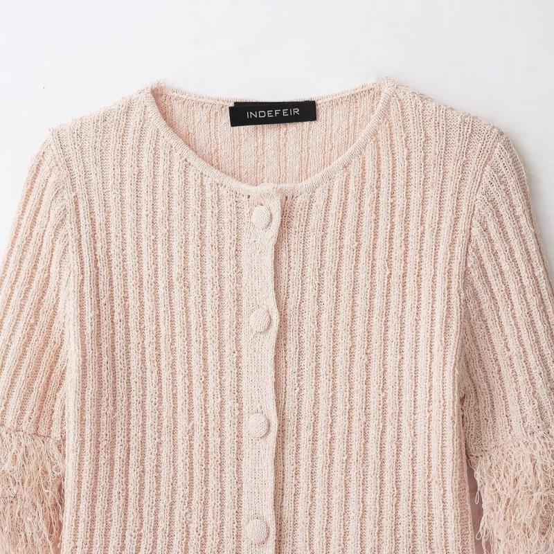 2026 Womens Street Style Round Neck Knit Sweater With Tassels - XS S M L