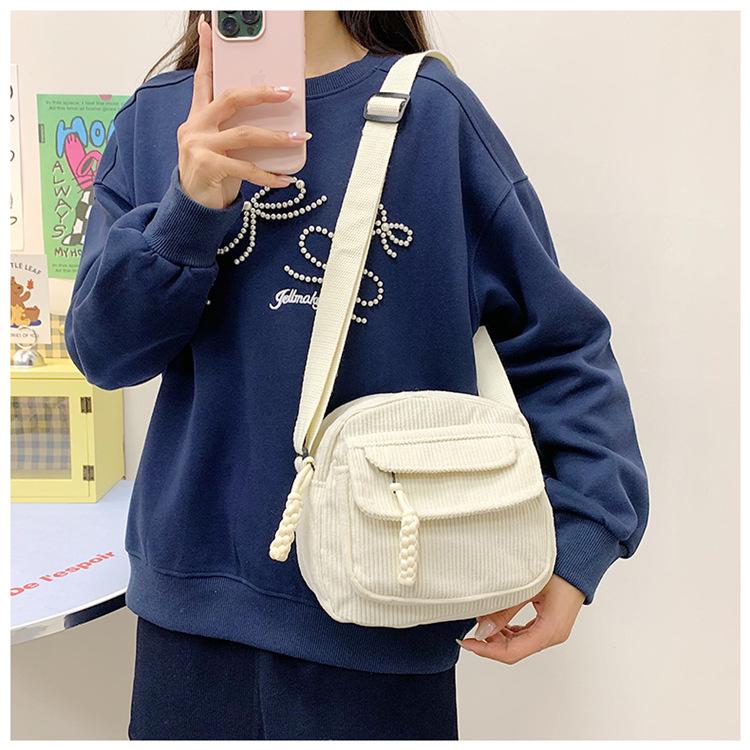 Vintage Corduroy Crossbody Bag for Students: Japanese Style, Versatile, Canvas, Small Phone Holder