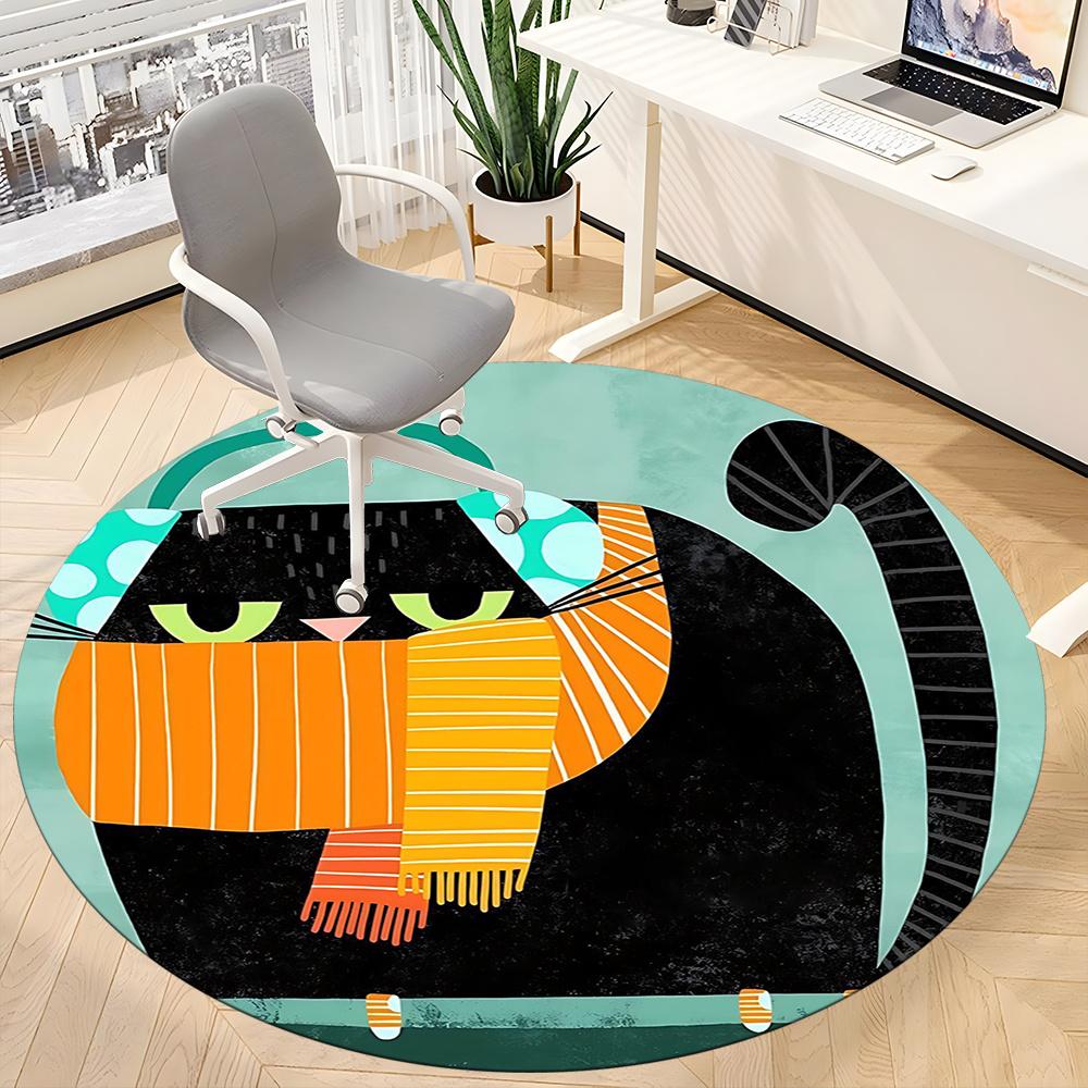 1pcCat Fashion Office Round Area Rug, Indoor Mat Suitable ForOffice, Under Office Chairs Bedroom Living Room Home Decor, Room Deco 074