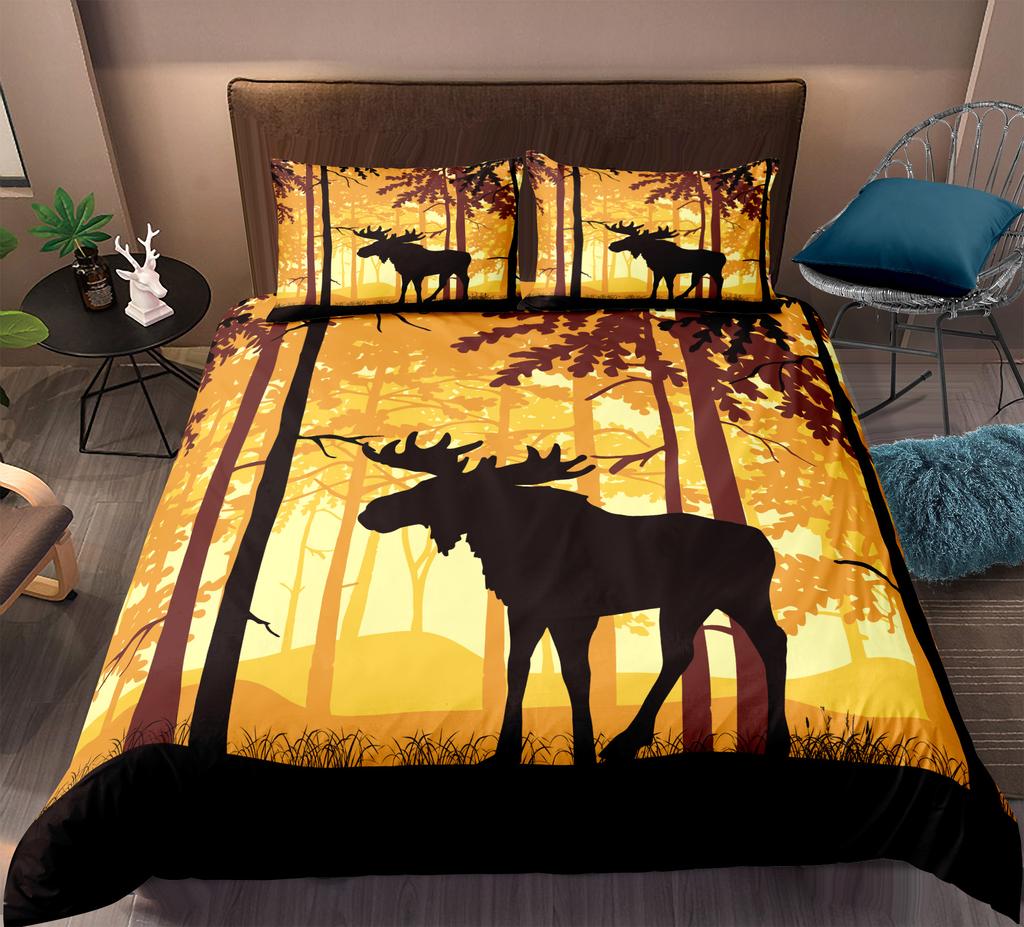 Bedding Set Sunset Deer Printed Pattern Duvet Cover Kids Adult Bed Set Room Decor 1 Duvet Cover, 1-2 Pillowcases