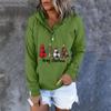 Women  Winter Casual Christmas Fashion Print Hooded Button Sweatshirt