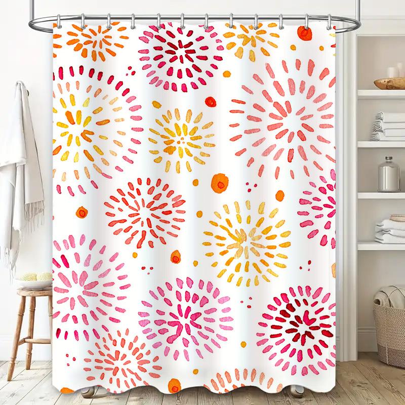 Watercolor Floral Burst Shower Curtain 180x245cm Bold Modern Decor for Bathrooms In Yellow, Pink White Colors Waterproof Fabric