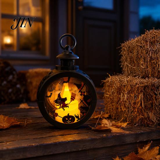 Indoor Outdoor Halloween Props Retro Pumpkin Lantern, LED Electronic Candle Light, Vintage Safe Flameless Decor Handheld Decorative Lamp for