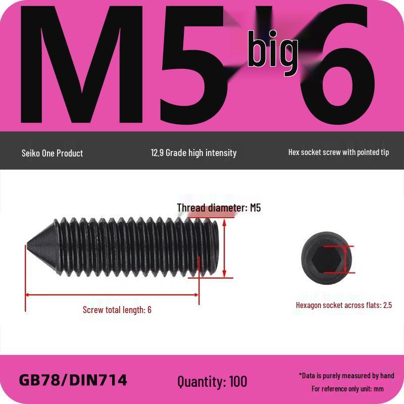 12.9 Grade Pointed Set Screw Grub Set: Headless Screws M3 M4 M5 M6 M8 M10