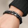 Matte Black Cubic Zirconia Ball & UFO Pendant Braided Bracelet Set