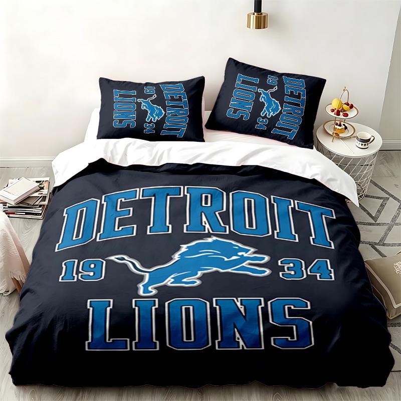 Zestaw 3-częściowy Detroit Lions Idealny do sypialni Wygodny zestaw pościeli zawiera poszewkę na kołdrę i dwie poszewki na poduszki Idealny prezent urodzinowy lub świąteczny