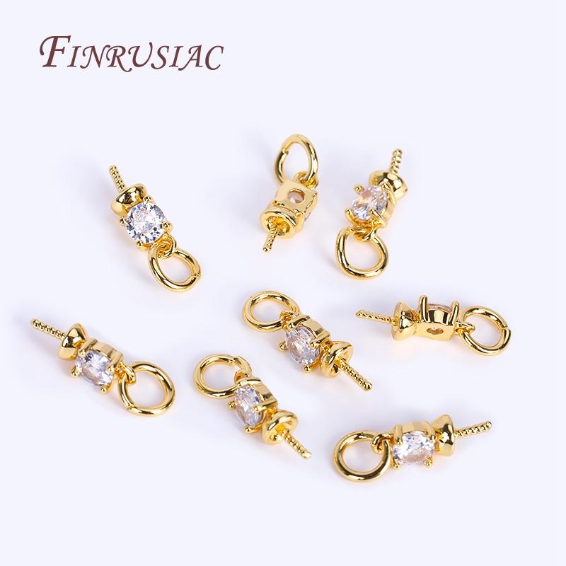 18K Real Gold Plated Zircon-Set Pearl Pendant Mounting For Necklace Making,3mm Cup Peg Drop Pendant Connectors DIY Accessories