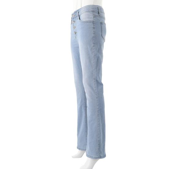 Women Jeans High Waist Flared Hem Slim Fit Button Closure Gradient Color Matching Full Length Pockets Bell-bottomed Pants Denim Trousers