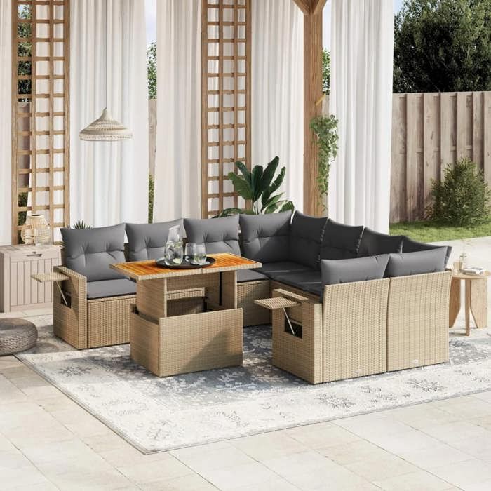 VidaXL Garden Lounge Set with Cushions 9 Pcs, Patio Sofas, Patio Furniture Set, Outdoor Furniture, Beige 3271682