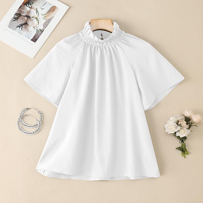 

ZANZEA Женская повседневная блузка с высоким воротом, свободного кроя, с коротким рукавом, на лето 3XL белый