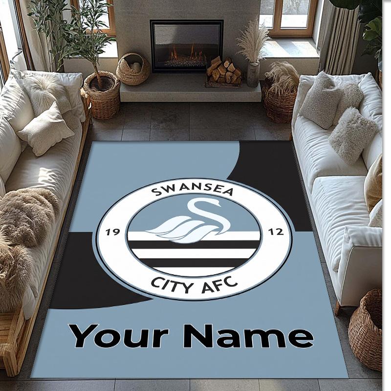 Swansea City FC Printed Crystal Velvet Rug Non‑Slip Crystal Velvet Carpet For Sofa Bedroom Indoor Home Decoration