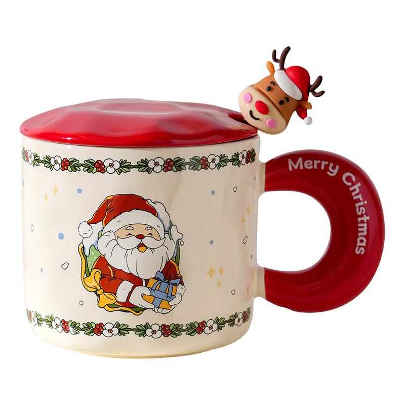 Creative Christmas Ceramic Cup With Lid Household Cute Couple Water Cup High Value Gift Souvenir
