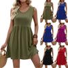 Women's Fashionable Color V-neck Sleeveless Vest Dress With Pleated A-line Beach Pocket Dress
