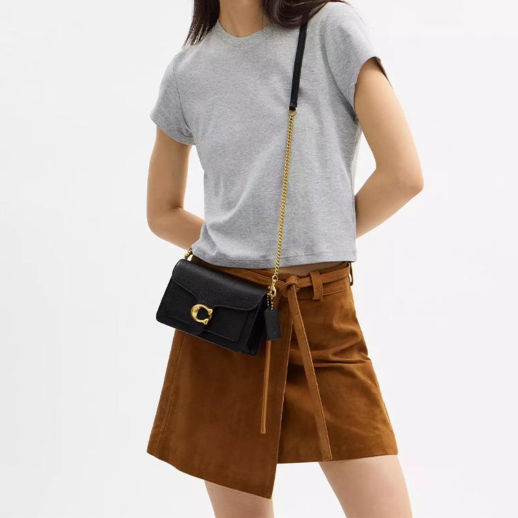 Coach Chain 20 Solid Color Snap Closure Chain Pebble Leather Shoulder Crossbody Clutch Bag Small Women Bags Black CE772-B4BK