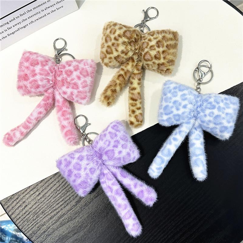 Keychain Plush Butterfly Bow With Leopard Print For Gift Giving And Party Decor