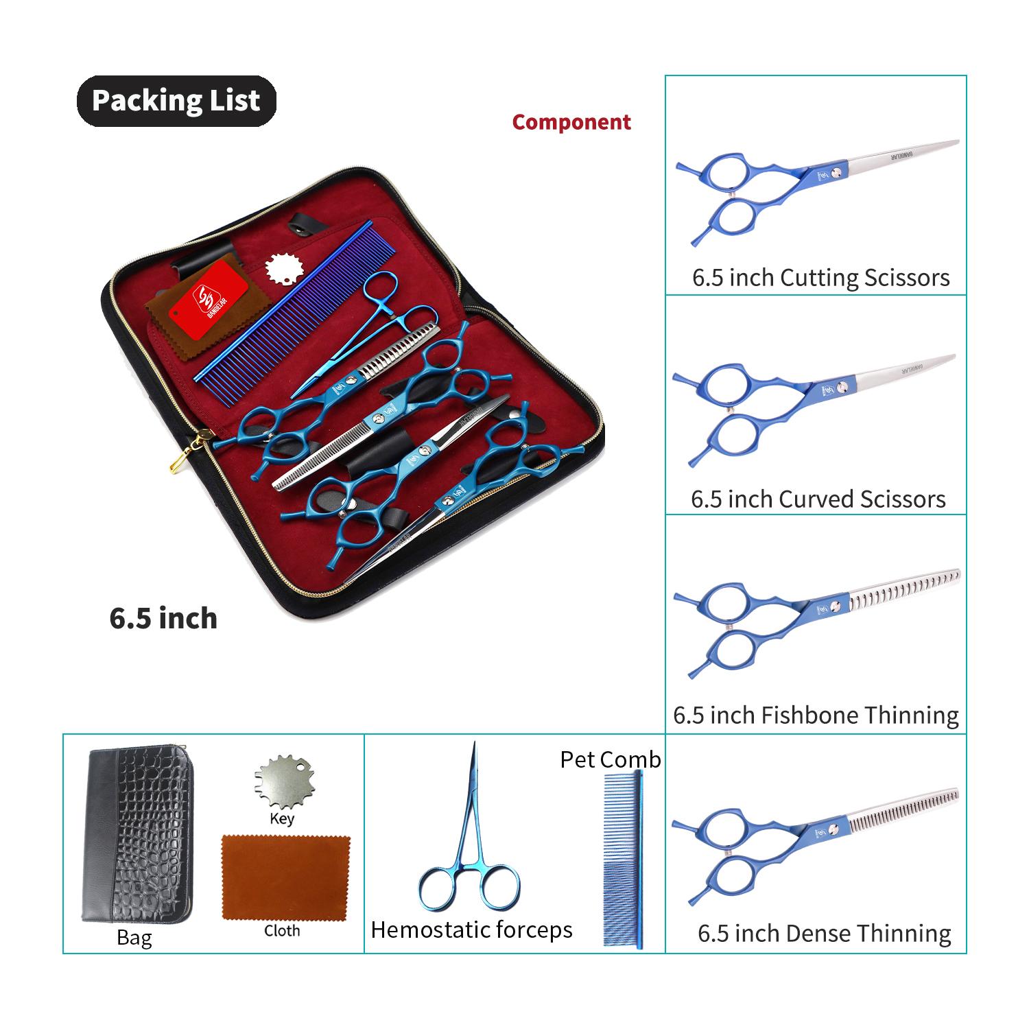 

Sangelar 6,5-дюймовый черный набор для ухода за домашними животными, набор ножниц для собак, кошек, режущие филировочные ножницы, изогнутый многофункциональный набор, маникюрный набор, набор инструментов для ухода за домашними животными 6.5 inch Set синий