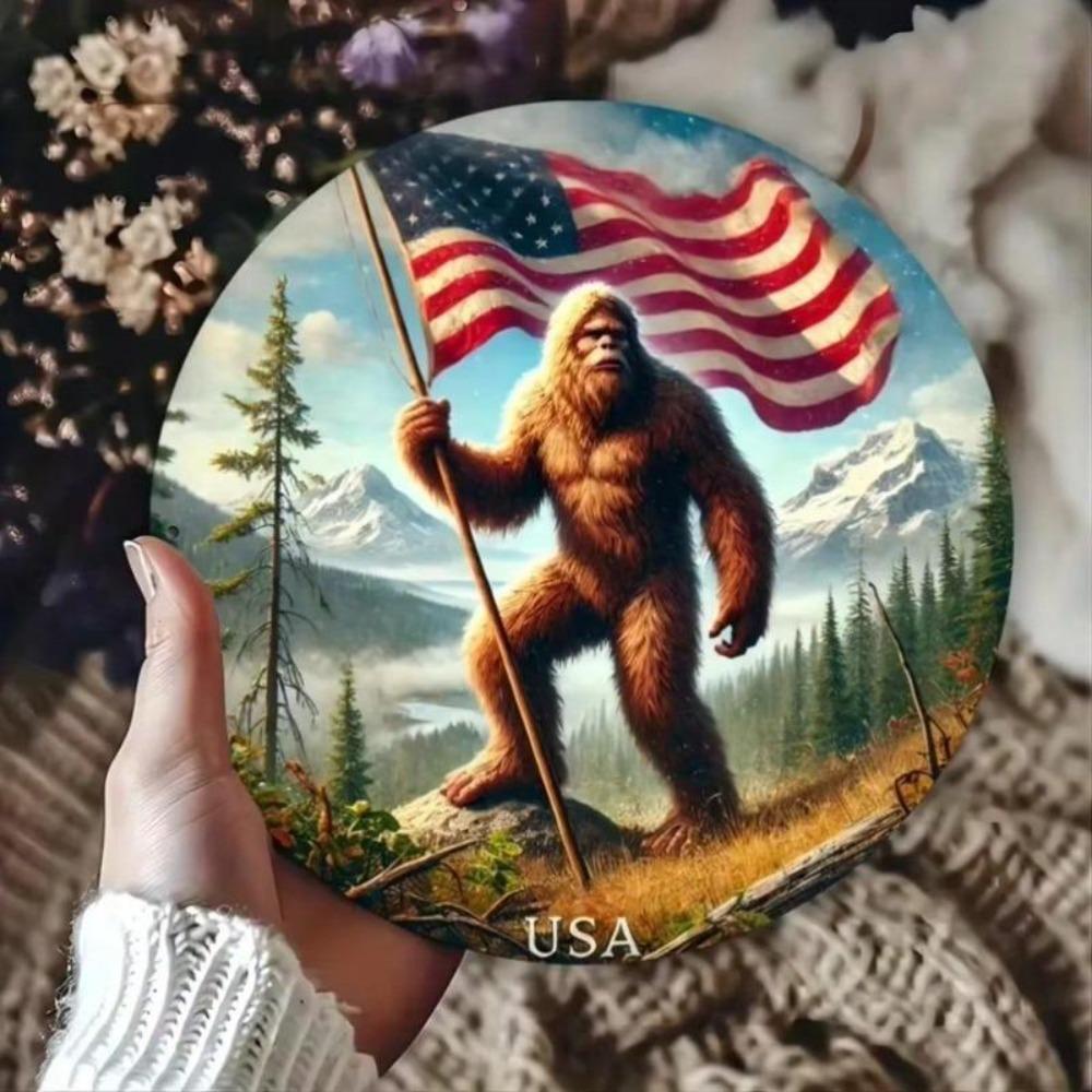 Vintage Sasquatch Round Metal Tin Sign American Wall Art Decor