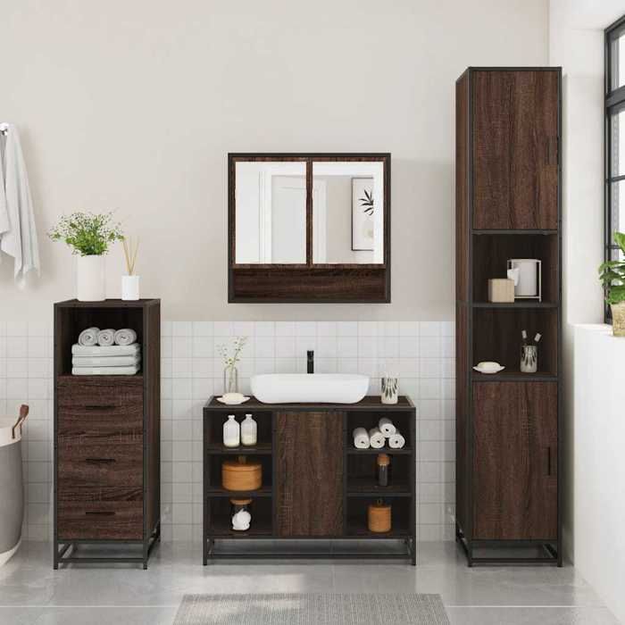 VidaXL 3-piece Bathroom Furniture Set Brown Oak, Bathroom Cabinet, Toilet Storage Cabinet, 3301064