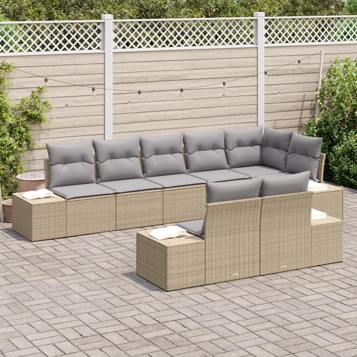 VidaXL Ensemble de canapé de jardin 8 pièces avec coussins Beige Poly Rattan 3347110