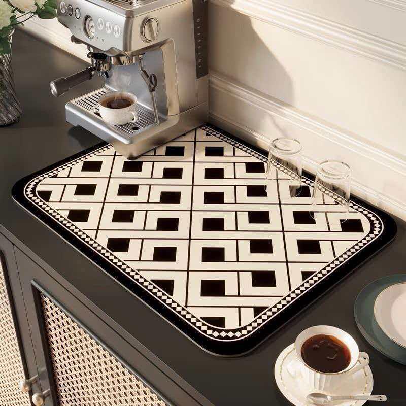 American Retro Flower Tile Quick-Dry Diatom Mud Kitchen Mat - Stain Resistant, Easy Clean, Water Absorbent, Heat Insulation Coaster. 30x40cm New Diatom Mud