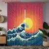 2D Flat   2 Panels Semi-Sheer Ocean Wave Curtain Panels - Sunrise & Wave Pattern Window Drapes   Filtering Sheers Suitable for