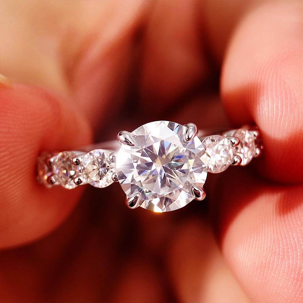 3.2cttw Round Cut Full Moissanite Engagement Ring for Women CopperHalf Eternity Band Wedding Rings Fine Jewelry