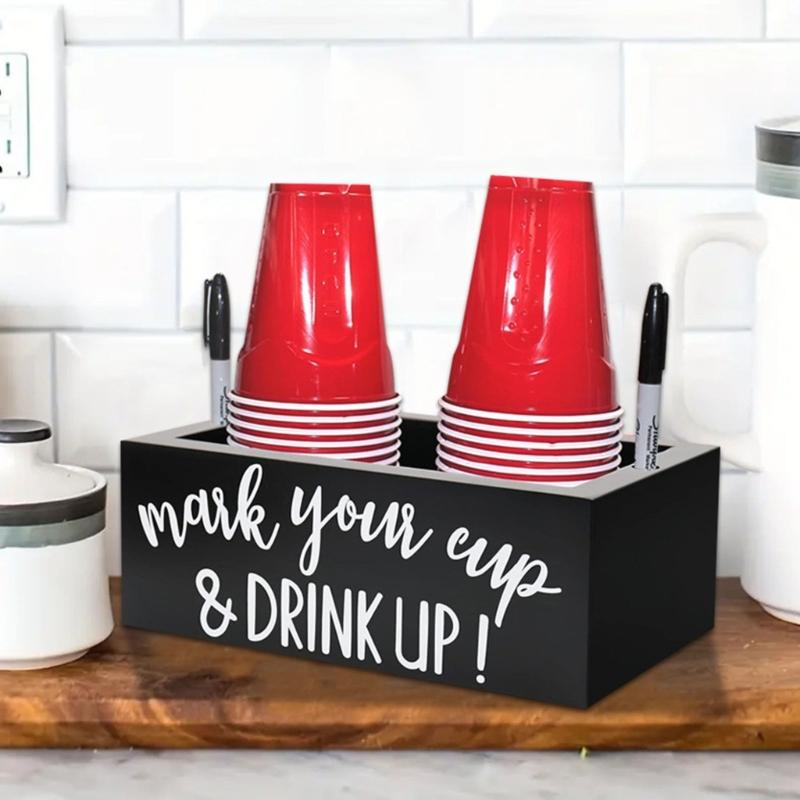 Wood Coffee Station Rack for Organizing Cups and Accessories Disposable Cup and Lid Organizer Wooden Storage Box