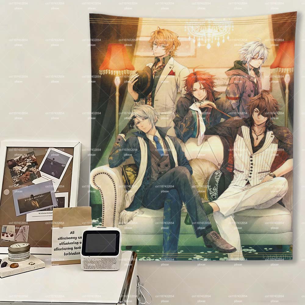 Piofiore no Bansho Group Tapestry Otome Game Characters Wall Hanging Cool Vintage Style Decor for Bedroom Dorm