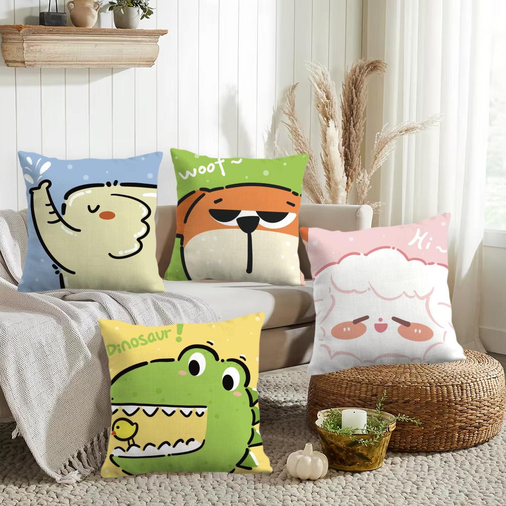 Cute Animals Cushion Cover DoubleSided Printed Organic Linen Pillow Cover Decorative for Sofa Home