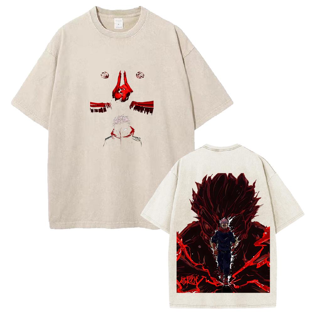 Itadori Yuji Jujutsu Kaisen Cool Clothing Men Women Manga T-shirts Vintage Washed T Shirt Casual Cotton Tee Harajuku Male Tshirt