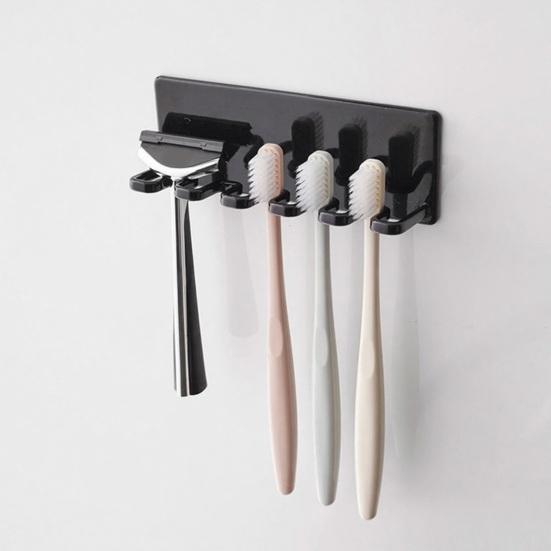 Soporte para Cepillos de Dientes de Pared 5 Ranuras Organizador Autoadhesivo Resistente al Óxido Baño