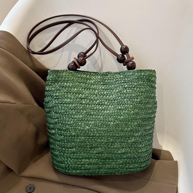 Lässige Stroh-Webschultertaschen für Damen Weidenhandtaschen Handgefertigte Sommer-Strandtasche Weiblich Reise Große Kapazität Rattan-Tragetaschen