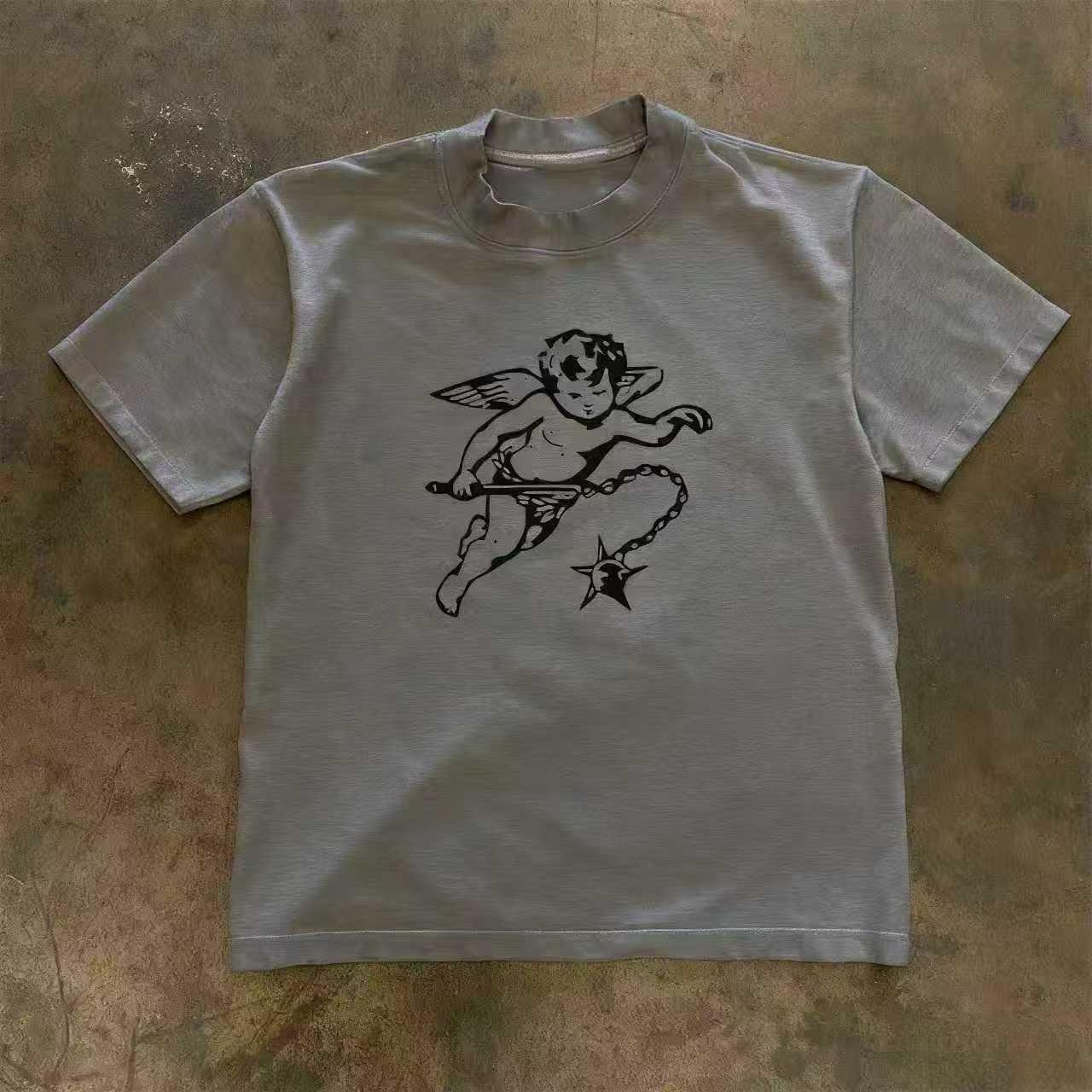 

An angel with a hammer Graphic Print Autumn Pure Cotton Men s and Women s T-shirt Short Sleeve Street Fashion Trend Clothing 4XL