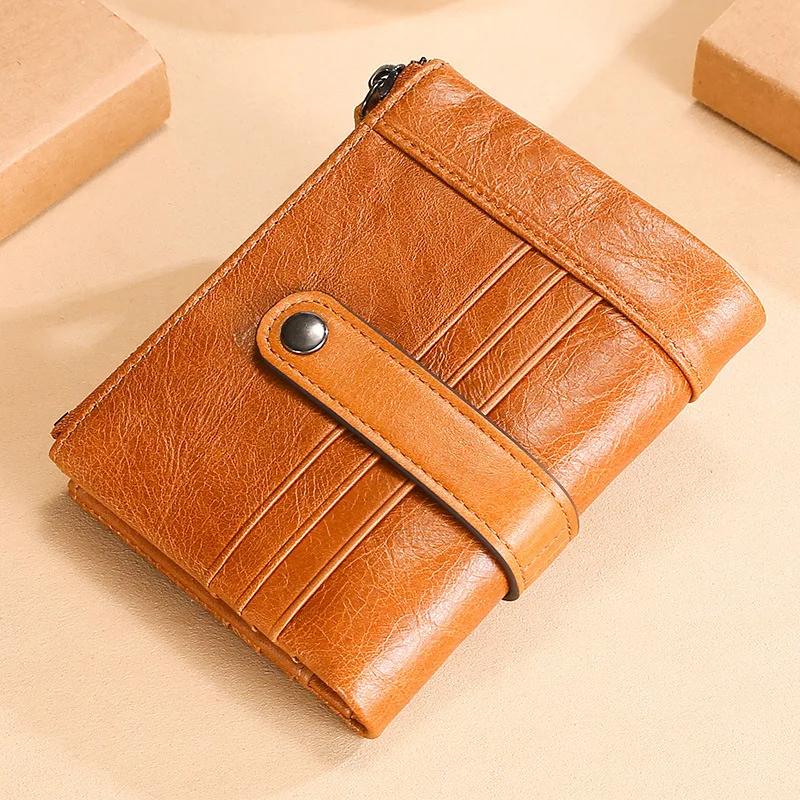 

Новий чоловічий гаманець із натуральної шкіри, кишеньковий гаманець для маленьких карток, брендовий подарунковий гаманець на блискавці, клатч для жінок світло-коричневого кольору