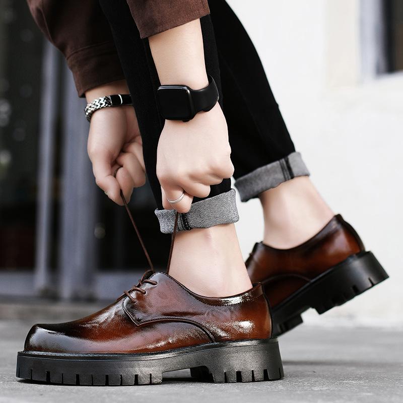 Leather Shoes Autumn New Black Casual Leather Shoes British Style Soft Sole Business Inner Height Increase Wedding Groom Shoes