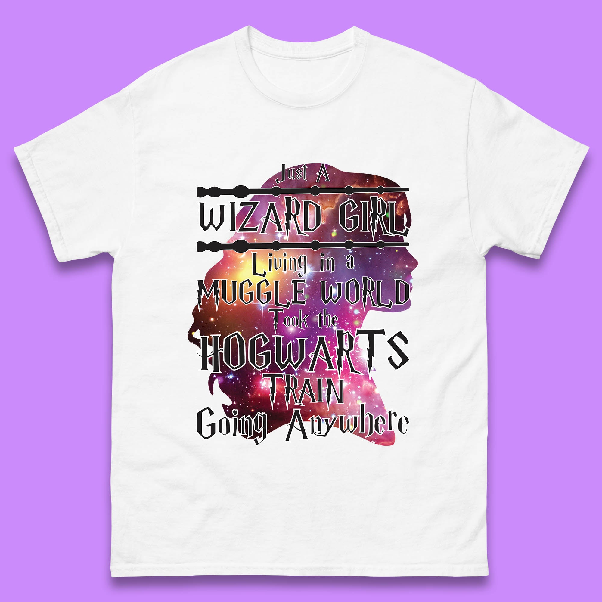 Harry Potter Just A Wizard Girl Living In A Muggle World Took The Hogwarts Train Going Anywhere Mens Tee Top XL