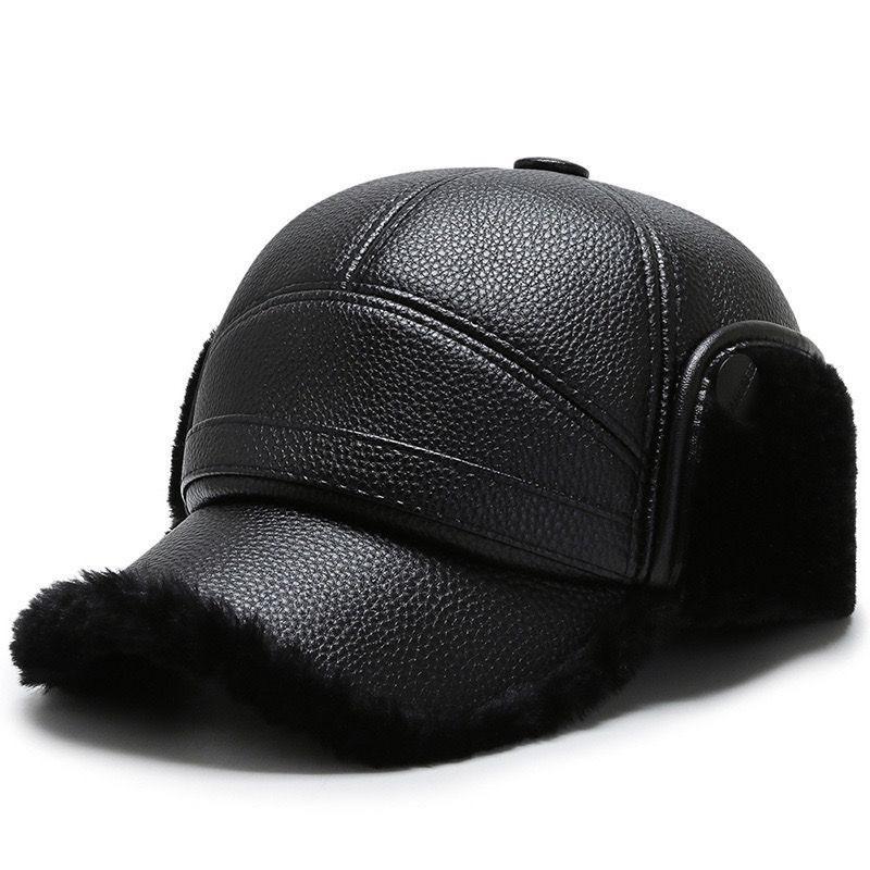 In the elderly hat men winter warm dad old man leather hat fleece thickened windproof old man ear protection cap
