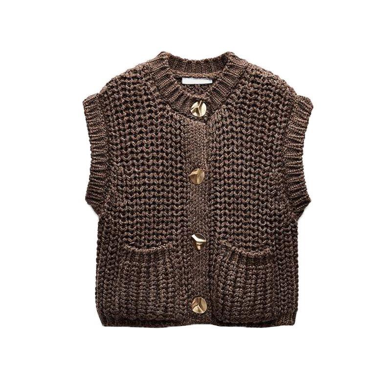 Spring New Arrival Women's Clothing Stylish Niche Style Vest Round Neck Sleeveless Thick Needle Knitting Vest 5802114