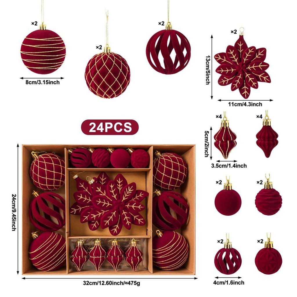 Burgundy Christmas Ornaments Delicate Christmas Ball Ornaments Christmas Ornament Set Flocked For Gift Box Storage