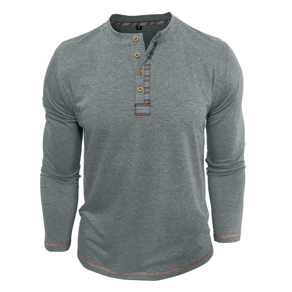 Herren Henley Kragen Langarm T-Shirts Einfarbig Frühling Herbst Freizeit T-Shirt Herren