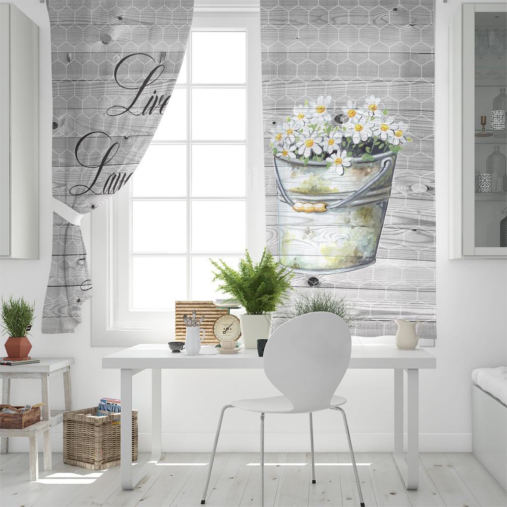 Vintage Wood Grain Flower Daisy Window Curtains Home Decor Bedroom Curtains Kitchen Drapes Panel Curtains for Living Room