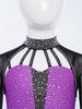 Flickor Dansuppträdande Topp Mock Neck Långärmad Genomskinlig Mesh Utskuren Rygg Axelbandsförsedd Strass Crop Top