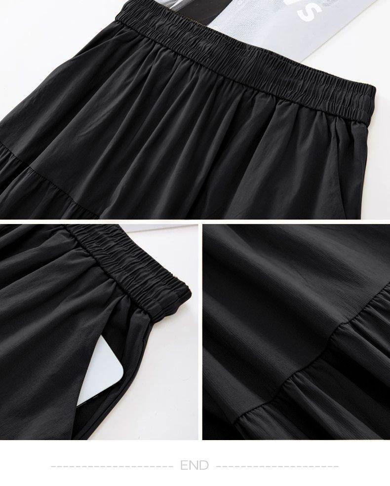 Women's A-Line Elastic Waist Skirt - Three-Quarter Length, Solid Color, Spring/Summer/Autumn Styles Available