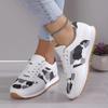 New platform leopard print lace-up casual sports shoes women's large size low-top single shoes running shoes