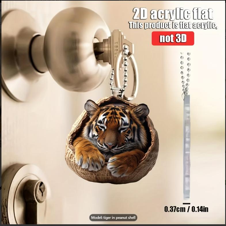 2D Cute Little Tiger Keychain Cartoon Animal Flat Pendant Acrylic Ornament Charms for Bag Hanging Decoration Party Festive Gift