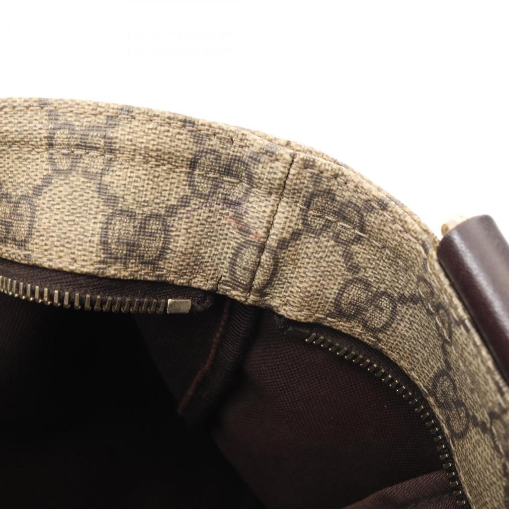 Used GUCCI GG Supreme Shoulder Bag 201446 PVC Coated Canvas Leather Beige Brown Used Unisex