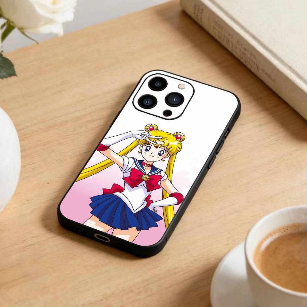 Cartoon F-Sailor M-Moons Phone Case For iPhone 17 16 15 14 13 12 Max Plus Silicone Black Cover