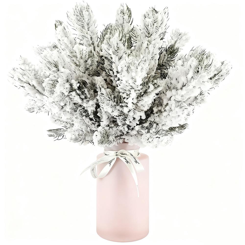 15Pcs Snowy Artificial Pine Needle Branches for Holiday Decor Christmas Tree Accents Wreaths Garlands and Crafting Projects