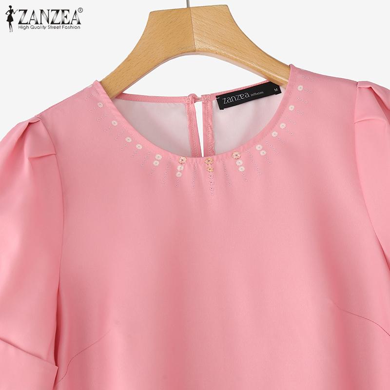 ZANZEA Women Casual Round Neck Short Sleeve Summer Floral Dress