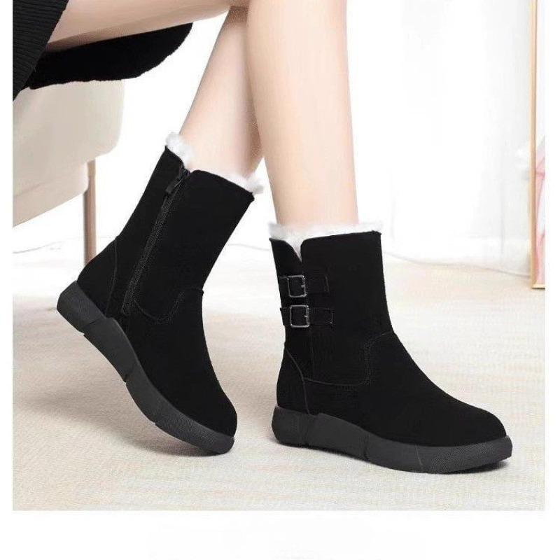 New Anti-slip Women's Ankle Boots with Fleece and Thickened Flat Cotton Shoes Devotion